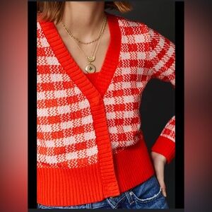 Anthropologie 525 Orange White Rita Gingham Cardigan - XS